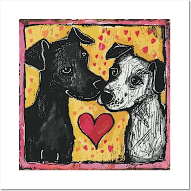 Canine Love 2024 Valentines Day Drawing Wall Art by peculiarbutcute